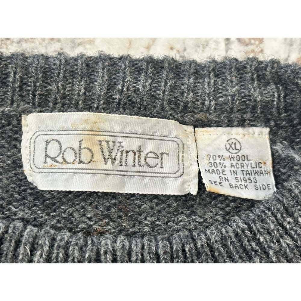 Vintage Wool Blend Grandpa Sweater XL Gray Striped Crewneck Retro 70/30 - Picture 3 of 7